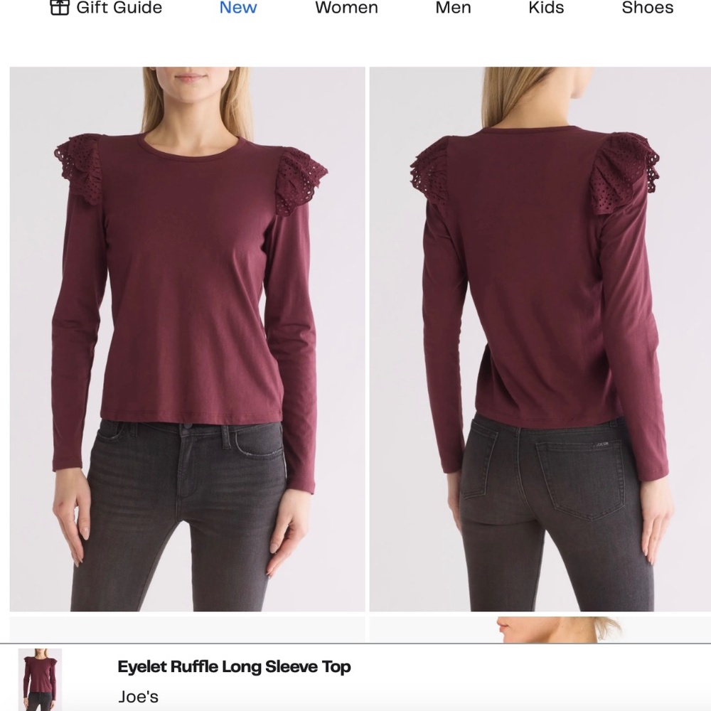 Joe's Eyelet Ruffle Long Sleeve Top NWT
